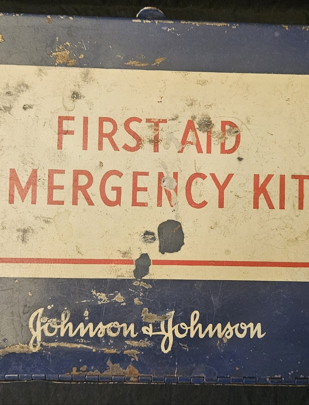 Vintage Johnson&Johnson Metal First Aid Emergency Kit Box & Contents 1950s/1960s